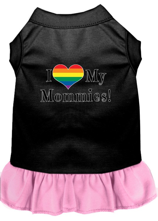 I Heart my Mommies Screen Print Dog Dress Black with Light Pink Lg